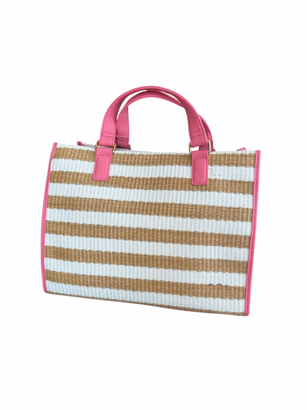 Juicy Couture Pink Trim Straw Satchel with Pink Logo - Picture 2 of 6